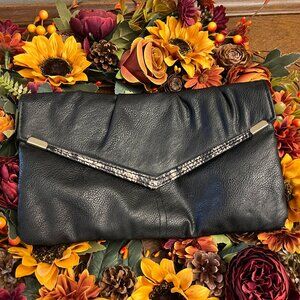 New Look black faux leather clutch snanke skin accent